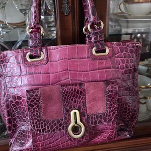 Rafe NY DESIGNER ITALIAN Leather & Suede Burgundy Satchel Tote Handbag $300